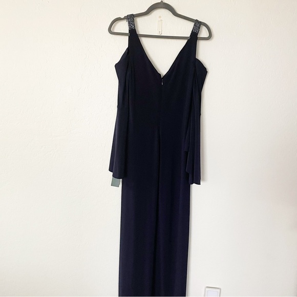 New. Lauren Ralph Lauren Beaded Cold-shoulder Gown In Navy Size 10 - Picture 10 of 11